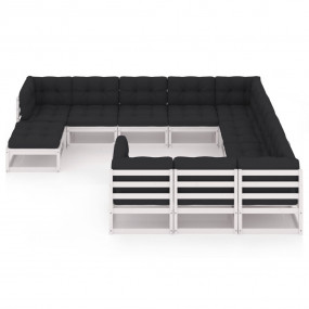 Garden Lounge Set White Solid pinewood, fabric (100% po...