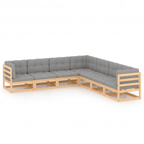 Garden Lounge Set Pinewood Solid Pinewood, Polyester Fa...