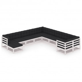 Garden Lounge Set White, Anthracite Solid Pinewood, Pol...