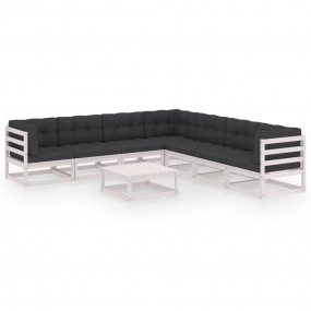 Garden Lounge Set White Solid pinewood, fabric (100% po...