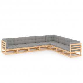 Wooden Lounge Set Natural Pine, Grey Cushions