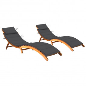 Sun Lounger Anthracite Solid Acacia Wood, Fabric (100% ...