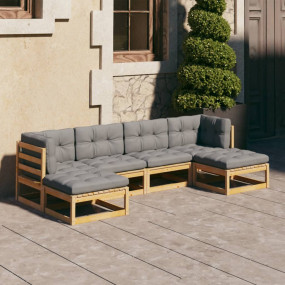 Garden Lounge Set Grey Solid pinewood, 100% polyester 6...