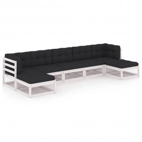 Garden Lounge Set White Solid pinewood 7 Piece Set Modu...