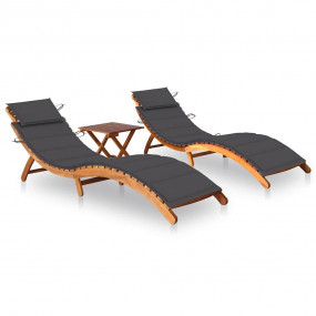 Sun Lounger Anthracite Solid Acacia wood with a natural...
