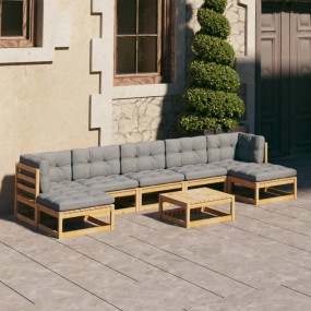 Garden Lounge Set Natural pinewood, Grey Solid pinewood...