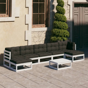 Garden Lounge Set White Solid pinewood, fabric (100% po...