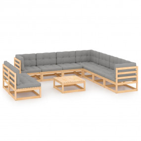 Garden Lounge Set Natural Wood Solid Pinewood Large Dur...
