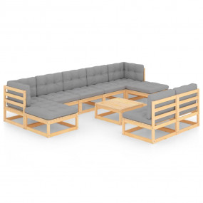 Garden Lounge Set Natural Wood Solid Pine wood, Polyest...