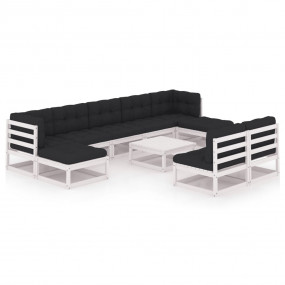 Garden Lounge Set White Solid pinewood, 100% polyester ...