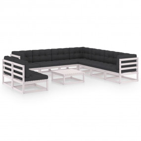 Garden Lounge Set White Solid pinewood, fabric (100% po...