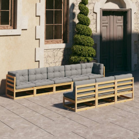 Garden Lounge Set Natural Wood Solid Pine Wood, Polyest...