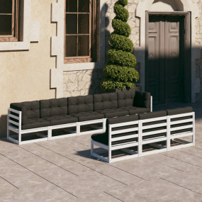 Garden Lounge Set White, Solid Pinewood, Anthracite