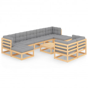 Garden Lounge Set Natural wood, Grey cushions