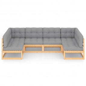 Garden Lounge Set Natural Wood Solid pinewood Set of 6 ...