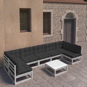 Garden Lounge Set White Solid Pine Wood Large Modular