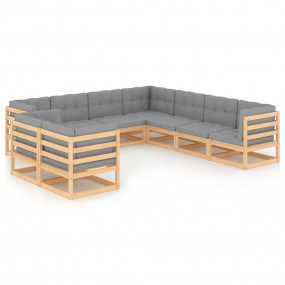 Garden Lounge Set Natural wood, Grey cushions