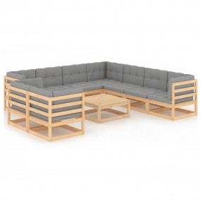 Garden Lounge Set Natural Solid pinewood Large Modular