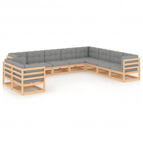 Garden Lounge Set Natural Wood Solid Pinewood, Polyeste...