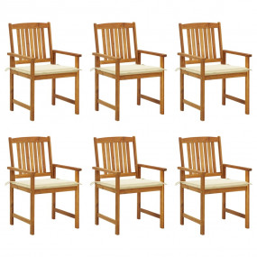 Garden Chair Set of 6 Natural Wood Solid Acacia Wood St...