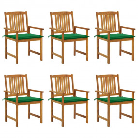 Patio Chair Set of 6 Natural wood, Green cushions