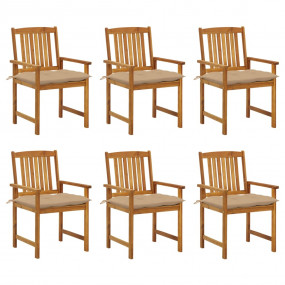 Patio Chair Set of 6 Natural Wood Solid Acacia Wood