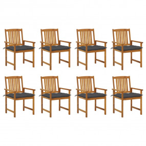 Garden Chair Set of 8 Charcoal Solid Acacia Wood Standa...