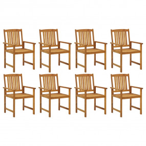 Patio Chair Set of 8 Natural Wood Solid Acacia Wood Sta...
