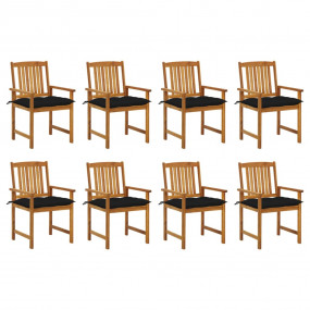 Patio Chair Set of 8 Natural wood finish, black cushion...