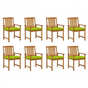 Patio Chair Set of 8 Wooden Brown Solid Acacia Wood Sta...