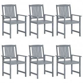 Garden Chair Set of 6 Grey Solid Acacia wood Standard D...