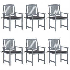 Garden Chair Set of 6 Grey Solid Acacia Wood, Polyester...