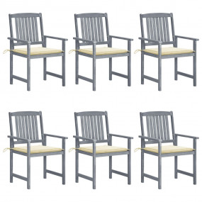 Garden Chair Set of 6 Grey Solid Acacia wood Medium Dur...