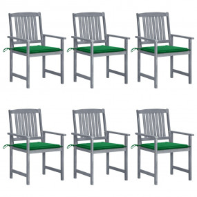 Patio Chair Set of 6 Gray Solid Acacia wood, Polyester ...