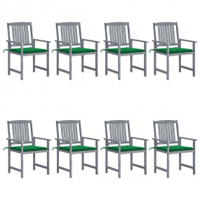 Patio Chair Set of 8 Grey Solid acacia wood Standard Du...