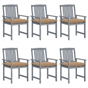 Patio Chair Set of 6 Grey Solid Acacia Wood Standard To...
