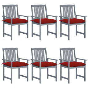 Patio Chair Set of 6 Gray Solid Acacia wood Standard Du...