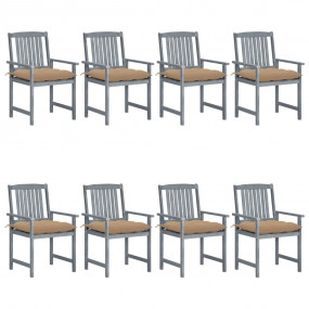 Patio Chair Set of 8 Gray Solid Acacia Wood, Polyester ...