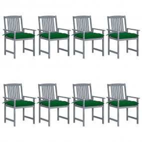 Patio Chair Set of 8 Gray Solid Acacia Wood Regular Sea...