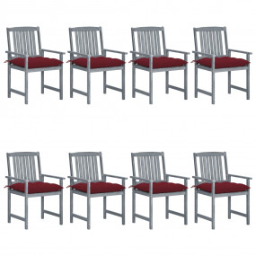 Patio Chair Set of 8 Gray Solid acacia wood, 100% polye...