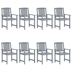 Patio Chair Set of 8 Gray Solid acacia wood, 100% polye...