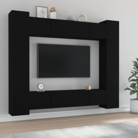TV Cabinet Set Set of 8 Black Engineered wood Large