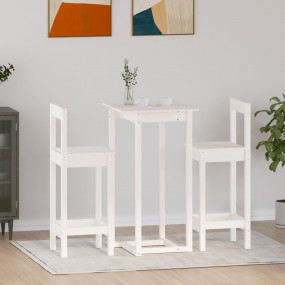 Bar Set White Solid Pine Wood 3 Piece Durable Bar Set S...