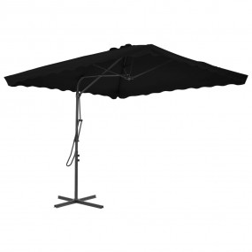 Garden Parasol Black Polyester, Powder-Coated Steel Lar...