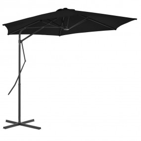 Garden Parasol Black Polyester, Powder-Coated Steel Lar...