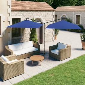 Garden Parasol Azure Blue Polyester, Powder-Coated Stee...