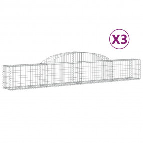 Gabion Basket Set of 3 Silver Galvanized Steel Extra Lo...