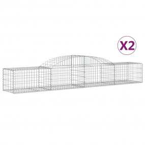 Gabion Basket Set of 2 Silver Galvanized Iron Large