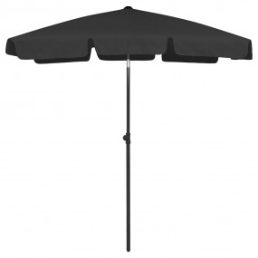 Beach Parasol Black Polyester Medium Tiltable Beach Par...