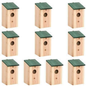 Bird House Set of 10 Wood Solid Firwood Small Hanging m...